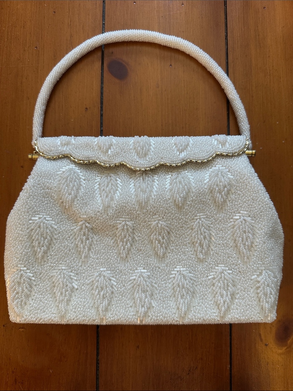 Vintage 1950’s Ivory Beaded Top-Handle Evening Bag